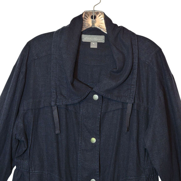 Eddie Bauer Blue Linen Blend Utility Jacket Lightweight Casual Classic Sporty L - Picture 2 of 11